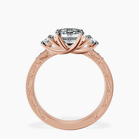 14kt Rose Gold Valencia Three Stone Vintage Lab Diamond Ring side right image one