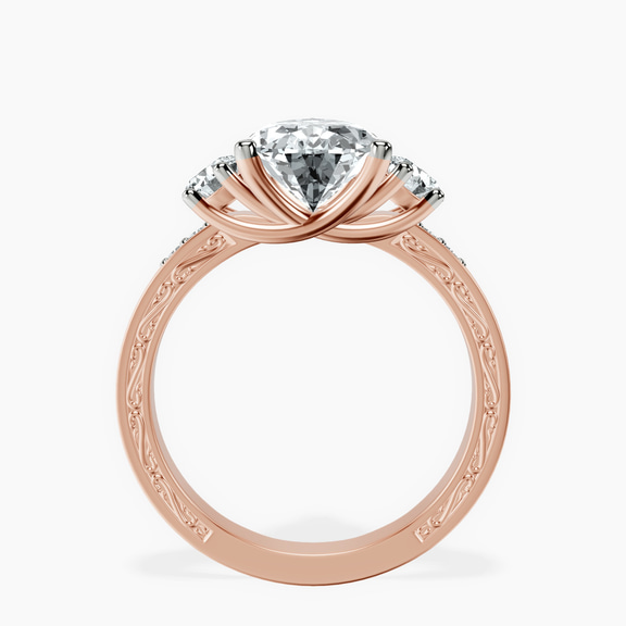 14kt Rose Gold Valencia Three Stone Vintage Lab Diamond Ring side right image one