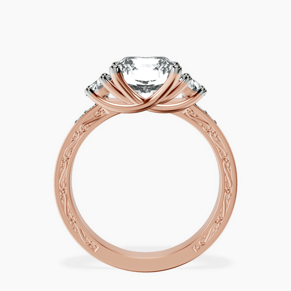 14kt Rose Gold Valencia Three Stone Vintage Lab Diamond Ring side right image one