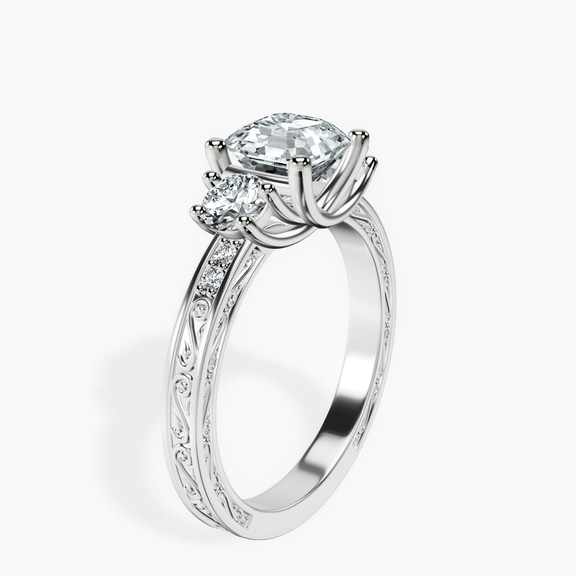 Platinum Valencia Three Stone Vintage Lab Diamond Ring standing product image one