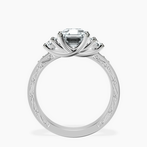 Platinum Valencia Three Stone Vintage Lab Diamond Ring side right image one