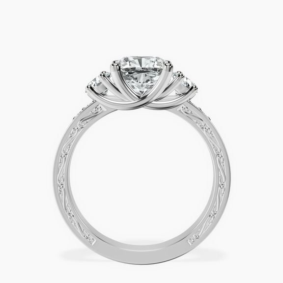 Platinum Valencia Three Stone Vintage Lab Diamond Ring side right image one