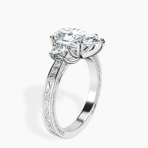 Platinum Valencia Three Stone Vintage Lab Diamond Ring standing product image one