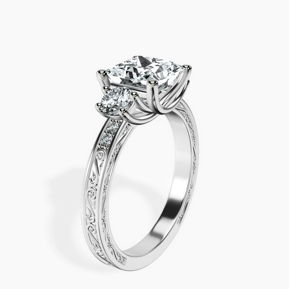 Platinum Valencia Three Stone Vintage Lab Diamond Ring standing product image one