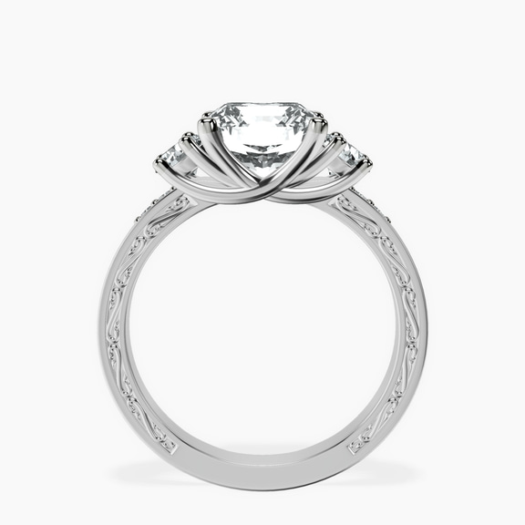 Platinum Valencia Three Stone Vintage Lab Diamond Ring side right image one