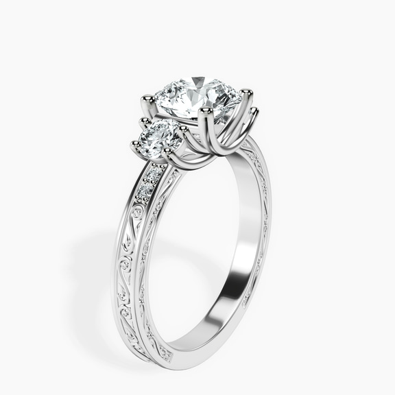 10kt White Gold Valencia Three Stone Vintage Lab Diamond Ring standing product image one