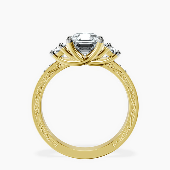 18kt Yellow Gold Valencia Three Stone Vintage Lab Diamond Ring side right image one