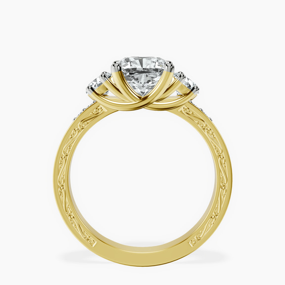 10kt Yellow Gold Valencia Three Stone Vintage Lab Diamond Ring side right image one