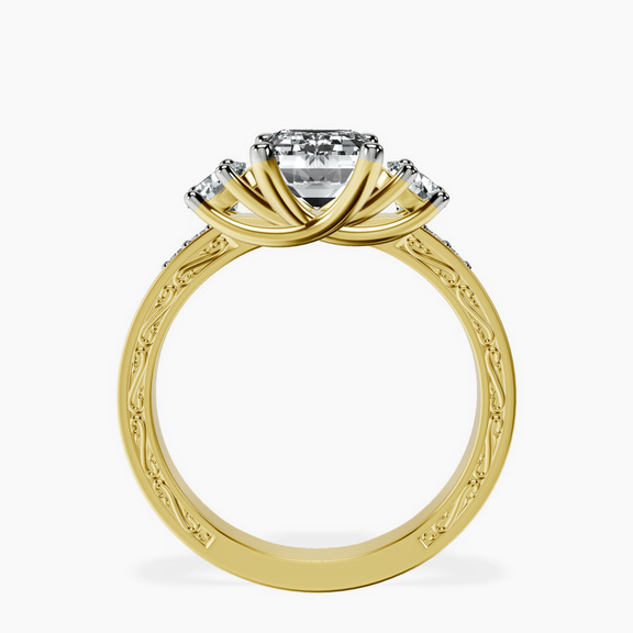 18kt Yellow Gold Valencia Three Stone Vintage Lab Diamond Ring side right image one