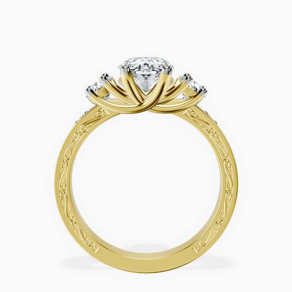 18kt Yellow Gold Valencia Three Stone Vintage Lab Diamond Ring side right image one