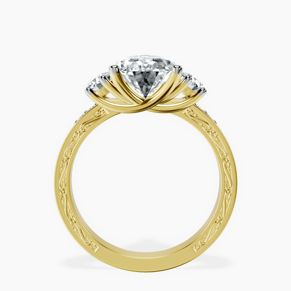 10kt Yellow Gold Valencia Three Stone Vintage Lab Diamond Ring side right image one
