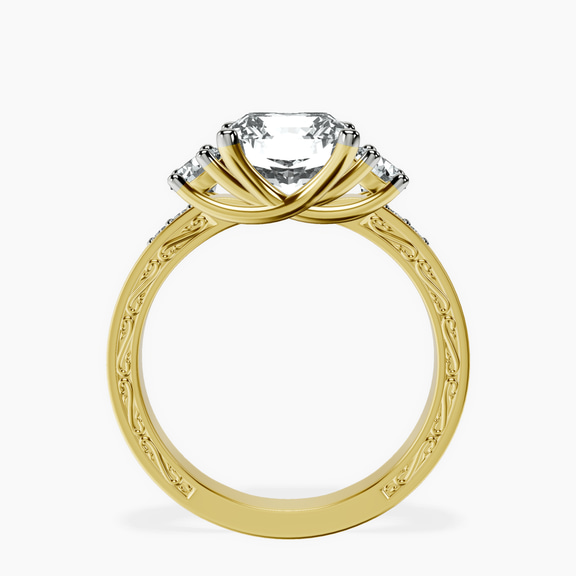 14kt Yellow Gold Valencia Three Stone Vintage Lab Diamond Ring side right image one