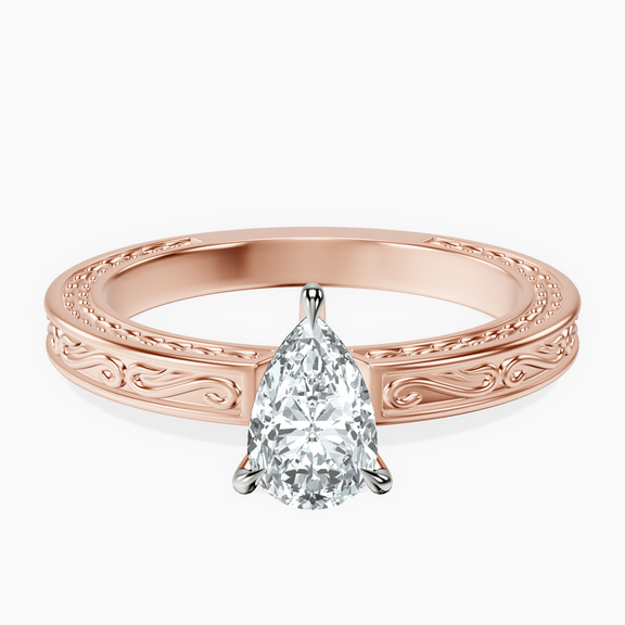 14kt Rose Gold Ivory Vintage Solitaire Lab Diamond Ring front image