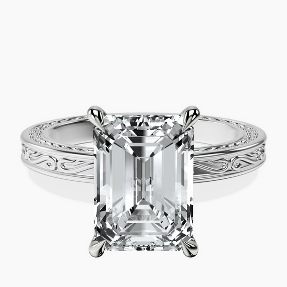 10kt White Gold Ivory Vintage Solitaire Lab Diamond Ring front image