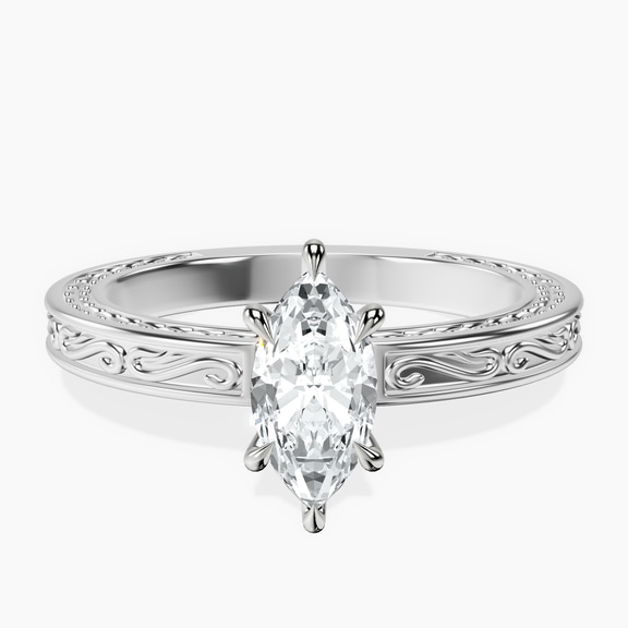 18kt White Gold Ivory Vintage Solitaire Lab Diamond Ring front image