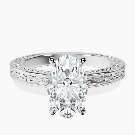 9ct White Gold Ivory Vintage Solitaire Lab Diamond Ring front image
