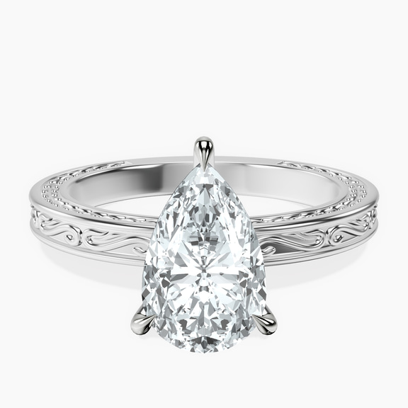 9ct White Gold Ivory Vintage Solitaire Lab Diamond Ring front image