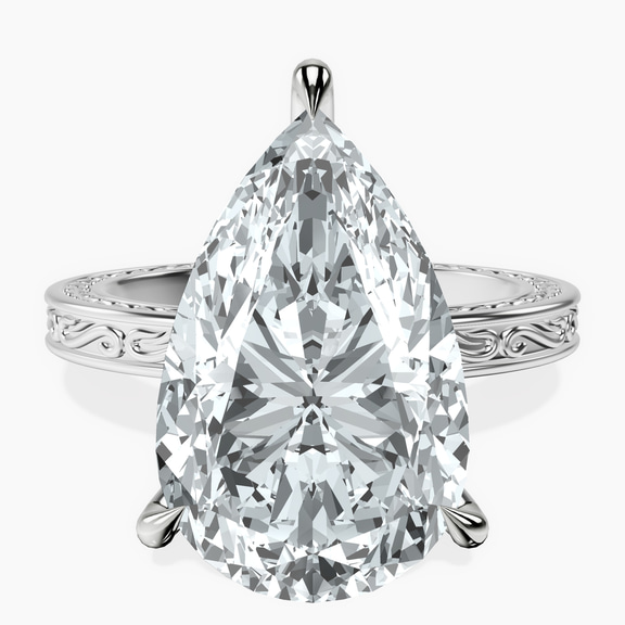 14kt White Gold Ivory Vintage Solitaire Lab Diamond Ring front image
