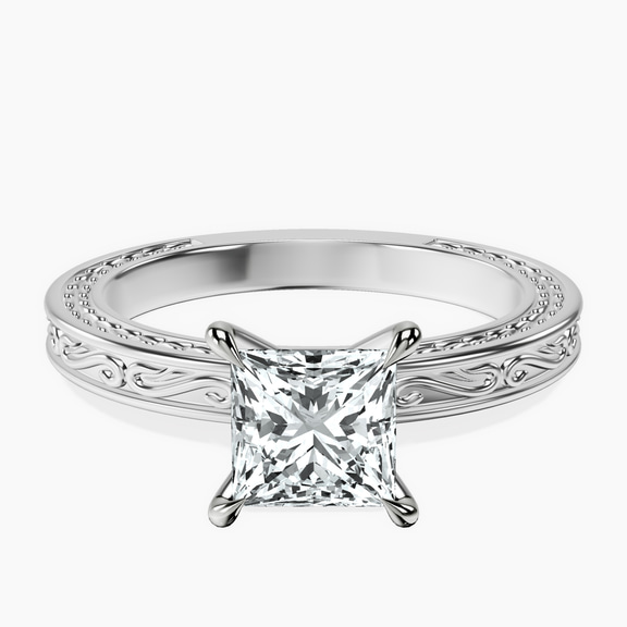 Platinum Ivory Vintage Solitaire Lab Diamond Ring front image