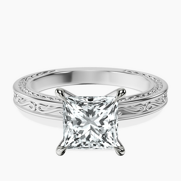 18ct White Gold Ivory Vintage Solitaire Lab Diamond Ring front image