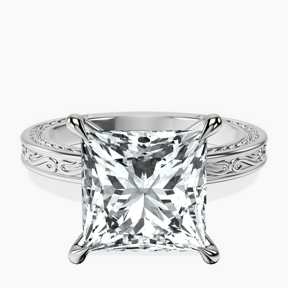 10kt White Gold Ivory Vintage Solitaire Lab Diamond Ring front image