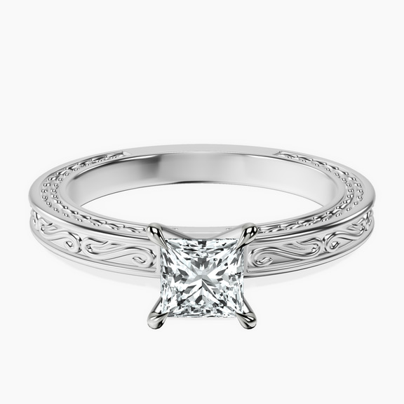 18kt White Gold Ivory Vintage Solitaire Lab Diamond Ring front image