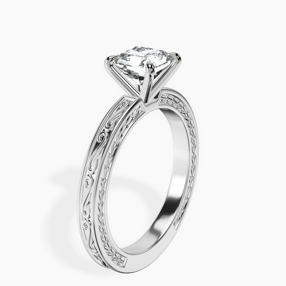 14kt White Gold Ivory Vintage Solitaire Lab Diamond Ring standing product image one