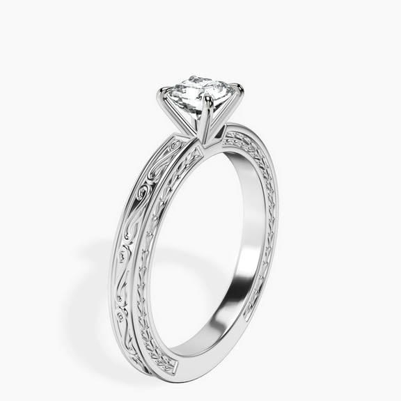 14kt White Gold Ivory Vintage Solitaire Lab Diamond Ring standing product image one