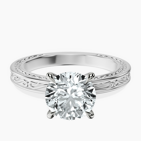 14ct White Gold Ivory Vintage Solitaire Lab Diamond Ring front image