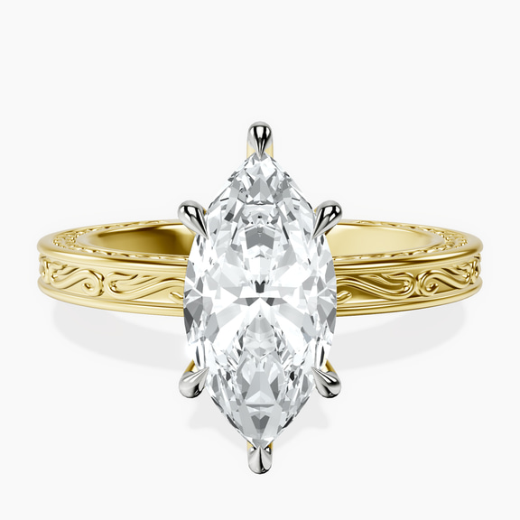 18ct Yellow Gold Ivory Vintage Solitaire Lab Diamond Ring front image