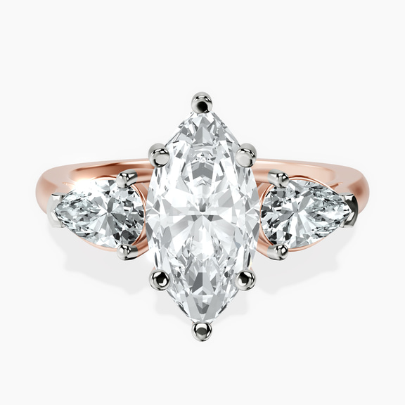 18ct Rose Gold Della Three stone Side Pear Lab Diamond Ring front image