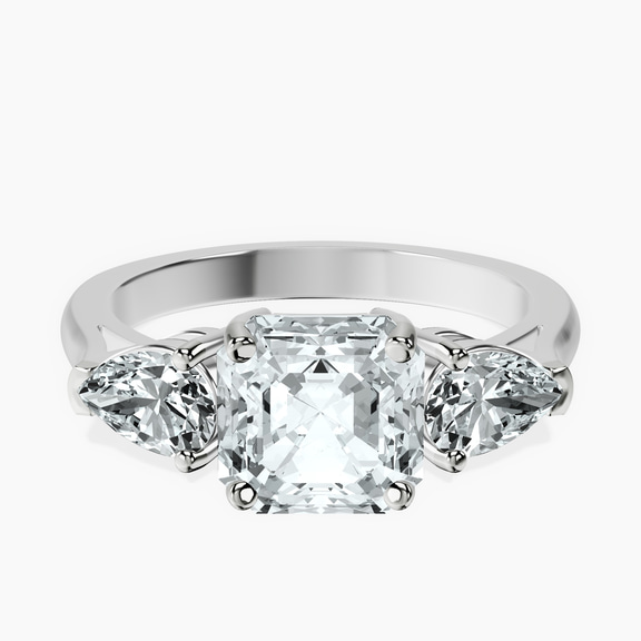 14ct White Gold Della Three stone Side Pear Lab Diamond Ring front image