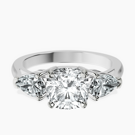 Platinum Winnie Harlow Three stone Side Pear Lab Diamond Ring front image