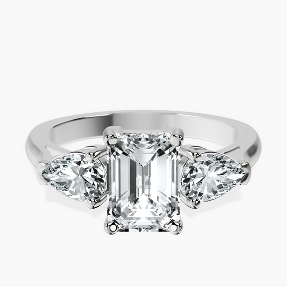 Platinum Winnie Harlow Three stone Side Pear Lab Diamond Ring front image