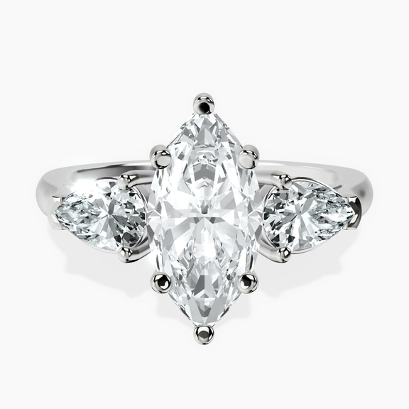 Platinum Winnie Harlow Three stone Side Pear Lab Diamond Ring front image