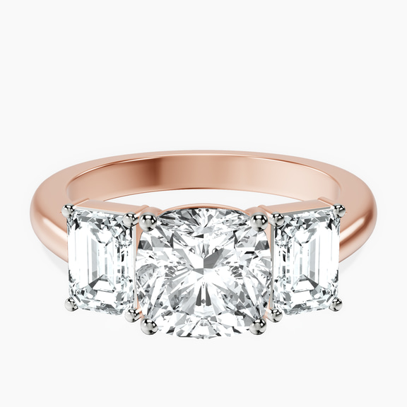 10kt Rose Gold Lauren Three stone Side Emerald Lab Diamond Ring front image