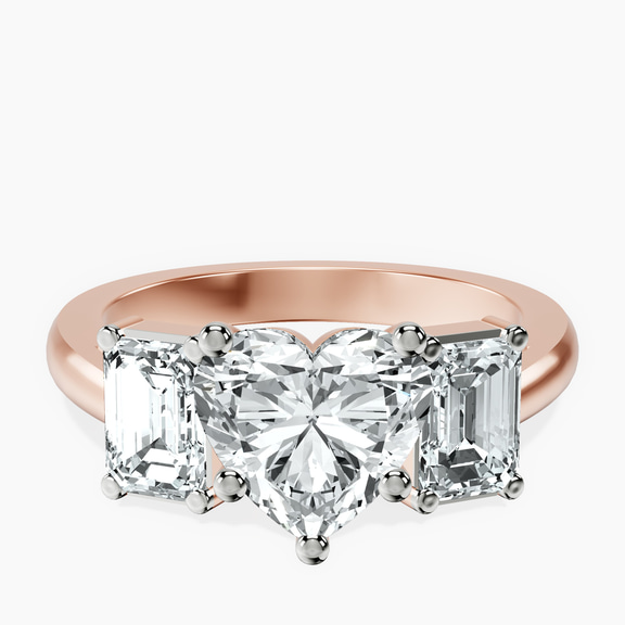 10kt Rose Gold Lauren Three stone Side Emerald Lab Diamond Ring front image