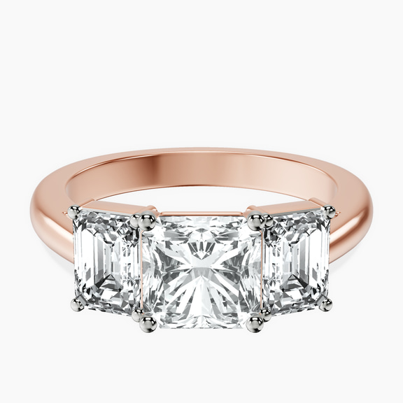 10kt Rose Gold Lauren Three stone Side Emerald Lab Diamond Ring front image