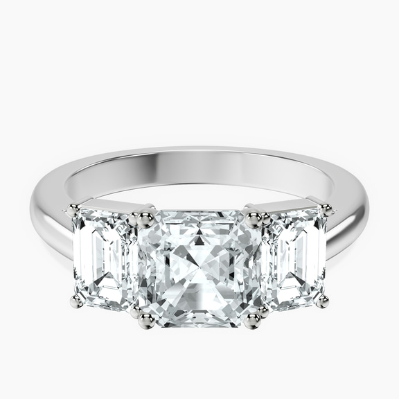 14kt White Gold Lauren Three stone Side Emerald Lab Diamond Ring front image