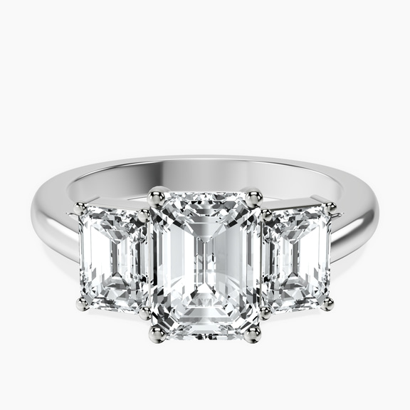14kt White Gold Lauren Three stone Side Emerald Lab Diamond Ring front image