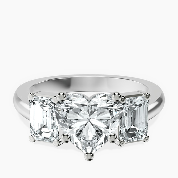 14kt White Gold Lauren Three stone Side Emerald Lab Diamond Ring front image