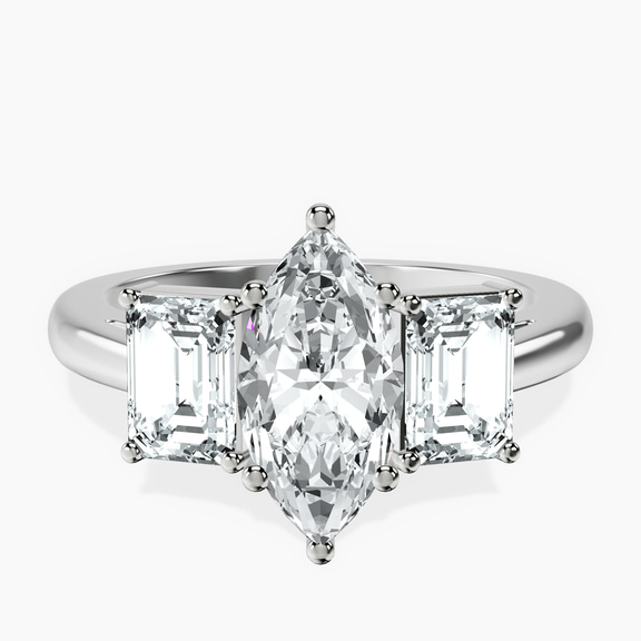 14kt White Gold Lauren Three stone Side Emerald Lab Diamond Ring front image