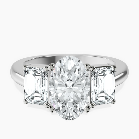 14kt White Gold Lauren Three stone Side Emerald Lab Diamond Ring front image