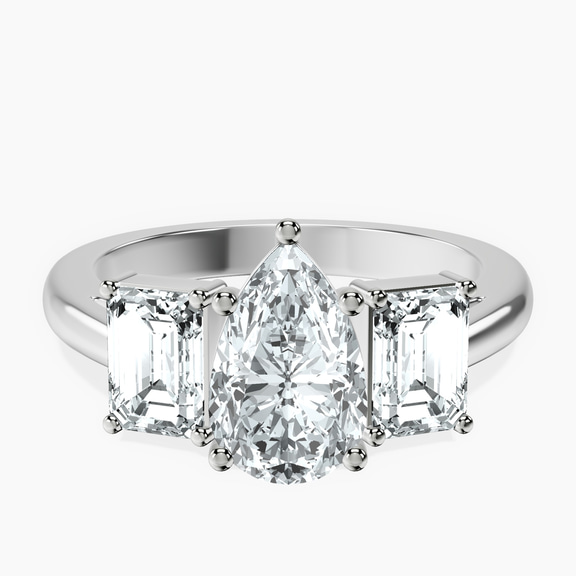 14kt White Gold Lauren Three stone Side Emerald Lab Diamond Ring front image