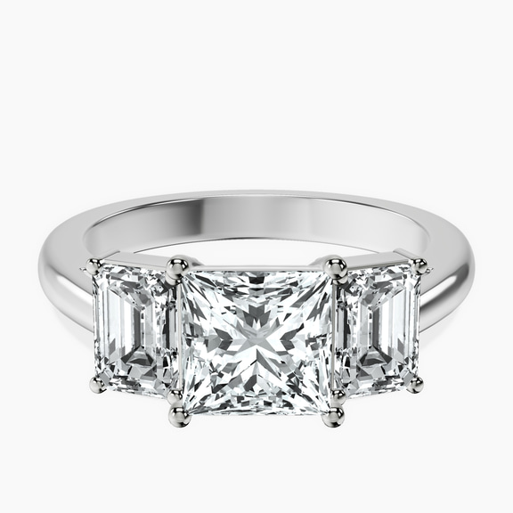 14kt White Gold Lauren Three stone Side Emerald Lab Diamond Ring front image