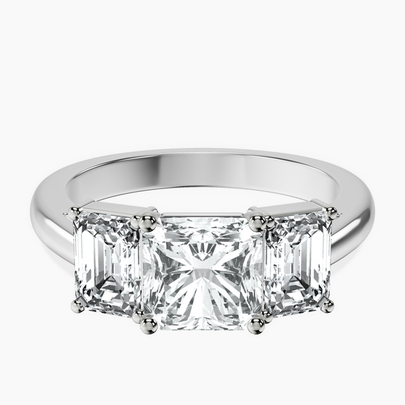 14kt White Gold Lauren Three stone Side Emerald Lab Diamond Ring front image