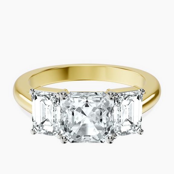 14kt Yellow Gold Lauren Three stone Side Emerald Lab Diamond Ring front image