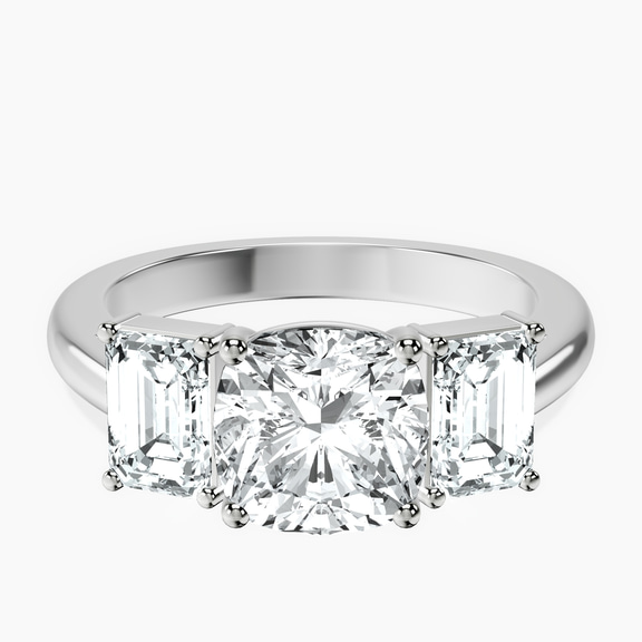 10kt Yellow Gold Lauren Three stone Side Emerald Lab Diamond Ring front image