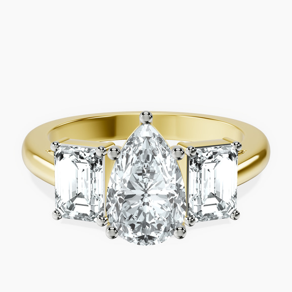 10kt Yellow Gold Lauren Three stone Side Emerald Lab Diamond Ring front image