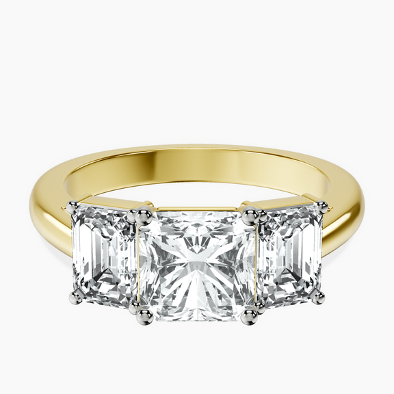 10kt Yellow Gold Lauren Three stone Side Emerald Lab Diamond Ring front image